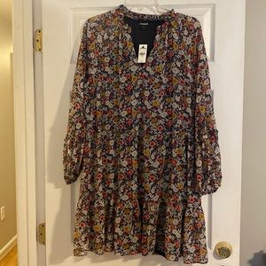 Express Blue Floral Flowy Dress